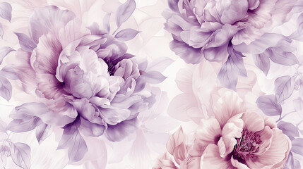 Watercolor vintage peony patterns with feathering, smooth and elegant edges, light background