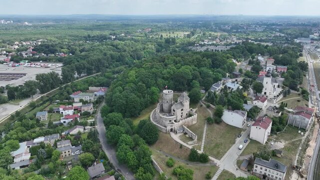 Aerial drone view of Castle in bedzin, The stone royal castle in silesia poland aerial drone photo view.
Eagles Nest Trail in Bedzin, Poland.