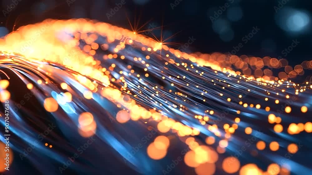 Poster a vibrant fiber optic network showcasing dynamic data flow with ample copy space.