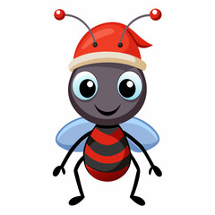 cute ant wear Christmas hat vector illustration