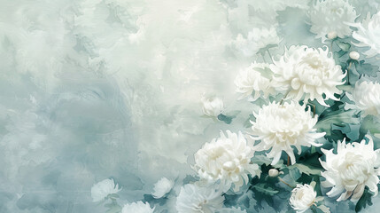 Fototapeta premium Watercolor White chrysanthemums using layering (glazing), rich and deep colors, elegant and serene, textured paper background