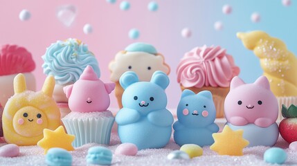 cute candy characters in pastel colors