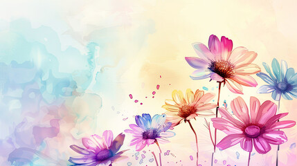 Watercolor whimsical daisies with gradient washes, smooth transitions, dreamy and light, light background
