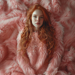 red_hair_woman_in_pink_faux_fur