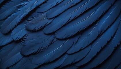 Fototapeta premium Beautiful background with a fascinating macro shot of a bright large bird's feather in the smallest details of dark blue 