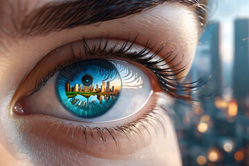 Cityscape Reflected in a Woman's Eye.