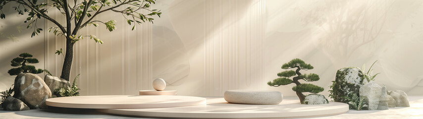 meditative zen product background for beauty, perfume and fashion items, created with generative AI technology