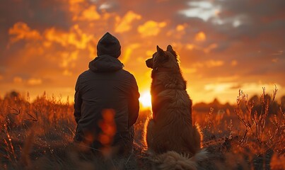 A dog is giving its paw to its owner on a hill, symbolizing the love and bond between humans and animals.