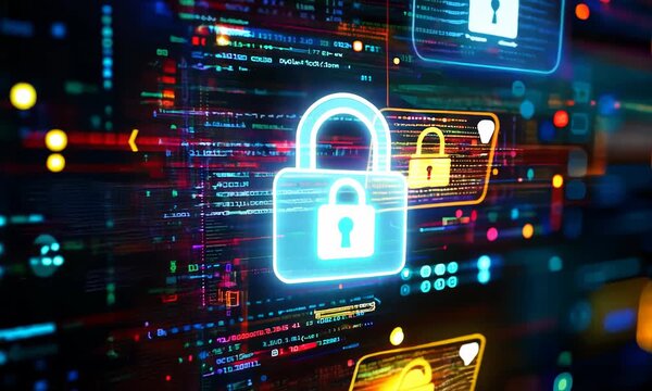 Visual representation of secured digital data files and glowing network locks, emphasizing cybersecurity and information protection