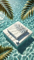 Obraz premium An empty mockup cosmetics advertising podium with marble texture and water background