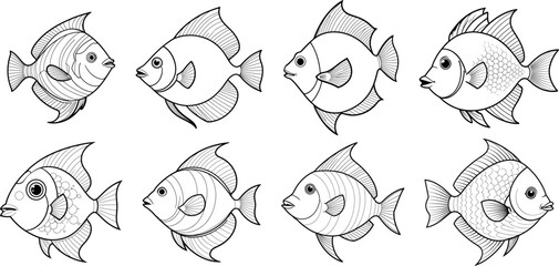 fish hand drawing coloring page and outline vector design