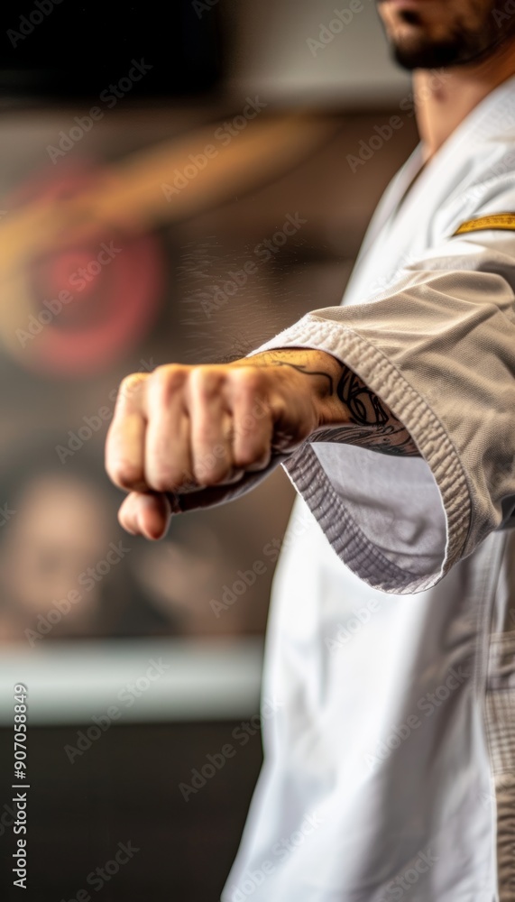 Poster self-defense class focusing on wrist lock technique in a neutral studio setting for training materia