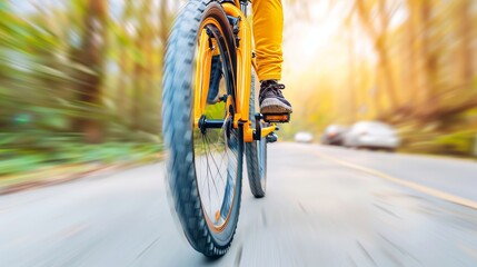 Fast-paced Bicycle Ride Captured in Motion Blur, Highlighting the Thrill of Cycling Adventure
