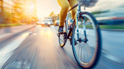 Exciting Urban Bicycle Ride Captured in Motion Blur, Showcasing Speed and Energy
