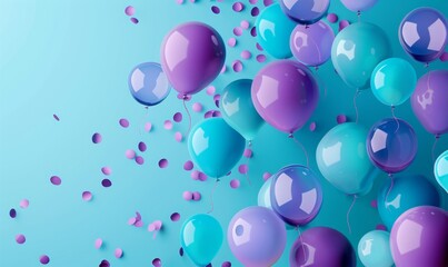 Blue, Violet and Turquoise Balloons Floating in the Air. Fun, Birthday Wallpaper