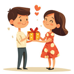 Vector illustration of Cute boy giving Gift for his Girlfriend. Valentine day