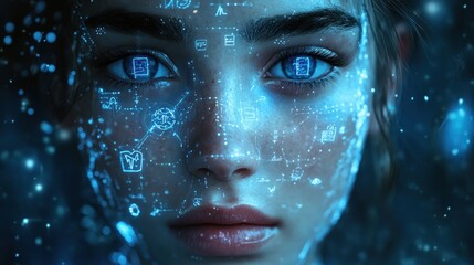 Cyberpunk Woman with Digital Overlay