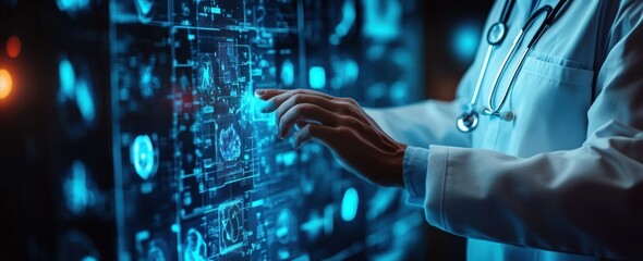 Doctor Interacting with Futuristic Medical Interface