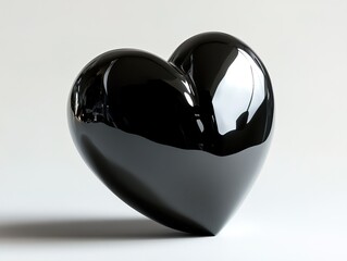 Minimalistic black heart sculpture with smooth reflective surface