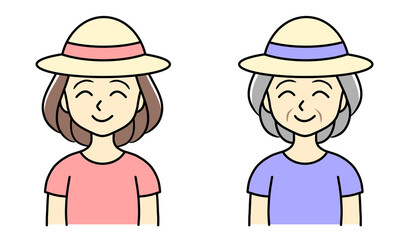 A young woman and a senior woman in hats with smiles