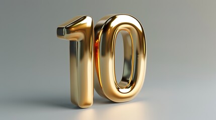 Golden number ten sculpture on a grey background