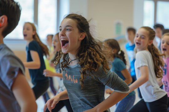 Energetic Singing and Dancing School Workshop with Enthusiastic Students and Engaging Instructor