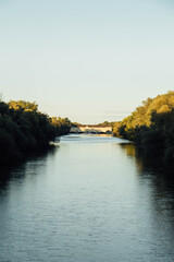 Fototapeta premium View from a bridge of a river in Munich Germany