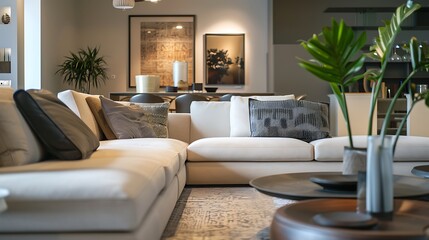 Luxury living room with brown sofa and coffee table
