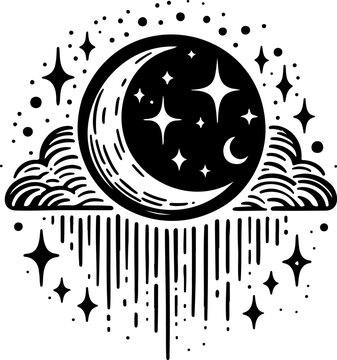 recommend clip art: Moon logo calligraphy black outline vector illustration