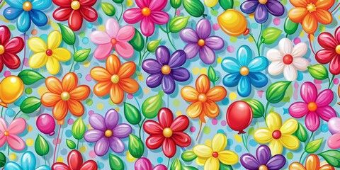 Colorful Balloon Flowers Seamless Pattern, flower , pattern , balloon , seamless