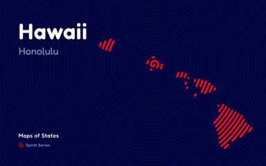 Hawaii Map in Spiral Formation: Honolulu Takes Center Stage. Fingerprint and stripes pattern. American states maps.