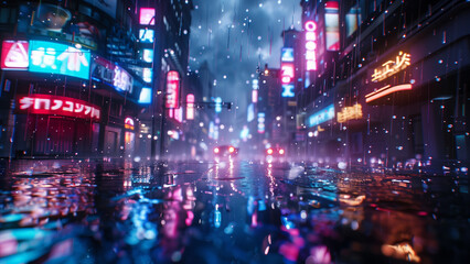 Futuristic City in the Rain with Stormy Skies