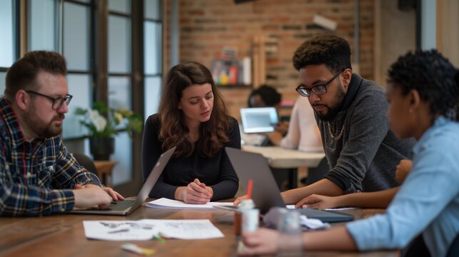A group of writers collaborating on a blog post or article