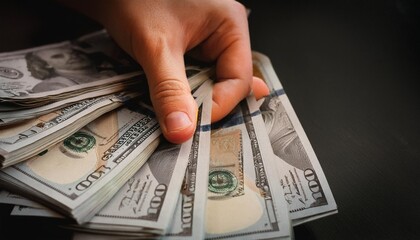 hand holding bundle of dollars in hand