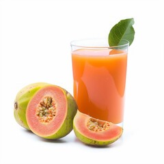 Medium shot of Figs juice in a glass near the Figs, isolated on a white background, 