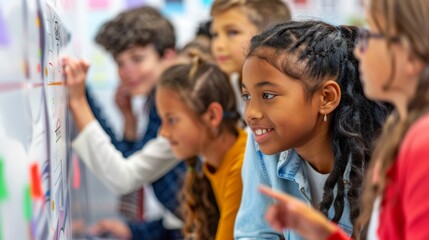 Diverse Students Participating in Math Competition with Teacher Guidance for Educational Poster Design
