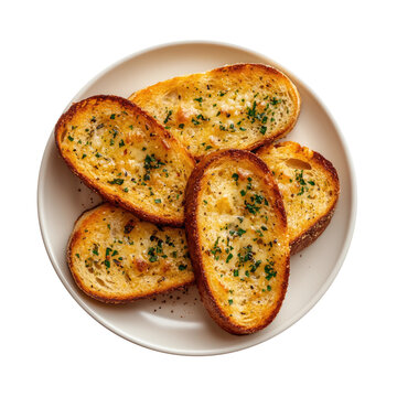 Plate of Garlic Bread Isolated on a Transparent Background