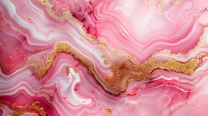 Obraz premium A refined pink marble background with gold watercolor accents and white paint glitter. The seamless agate effect and textured pattern provide a light and artistic backdrop for sophisticated designs