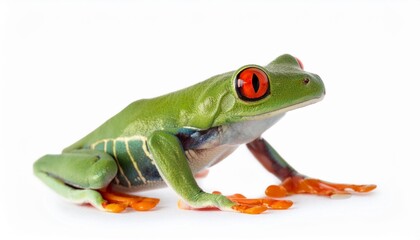 Red eyed monkey tree frog, Agalychnis callydrias. A tropical rain forest animal with vibrant eye isolated on a white background.