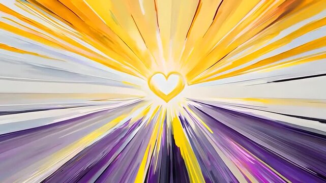 Yellow heart on abstract tunnel backdrop of moving non-binary flag colors rays that dives deep