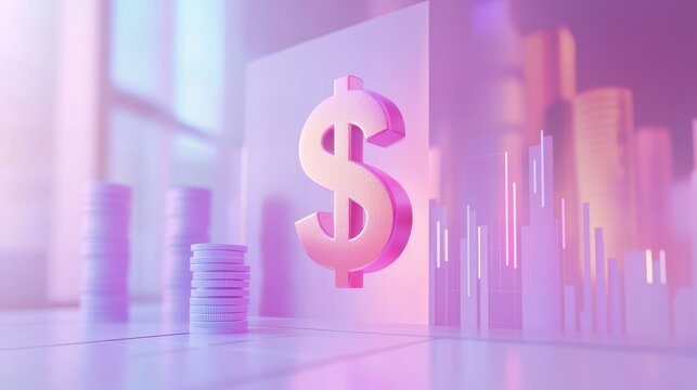 Modern Digital Marketing Analytics Dashboard with Animated Graph and Floating Dollar Sign on Light Purple Background