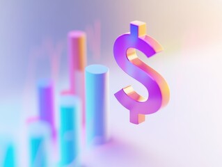 Dynamic Digital Marketing Dashboard with Animated Graph and Colorful Dollar Sign on Soft Gradient Purple Background