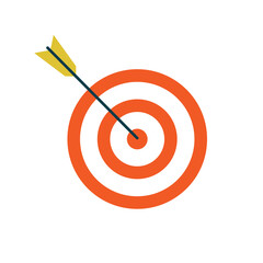 Target with arrow icon. Colored icon of arrow hit center of target. Design template for winning competition, achieving goals, winning and business. Goal achievement. Vector design