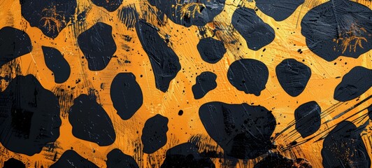 Cheetah Chic Abstraction. A modern abstract pattern inspired by cheetah prints, blending bold black spots with vibrant orange and gold strokes.