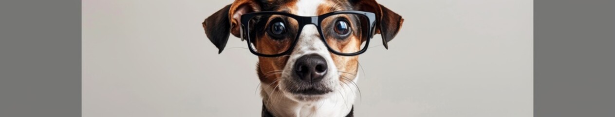 Charming Canine Stylist: A Playful and Adorable Dog in Spectacles Capturing the Essence of Whimsical Pet Fashion on a White Background