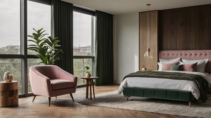 Fototapeta premium Modern, stylish bedroom with a sophisticated layout