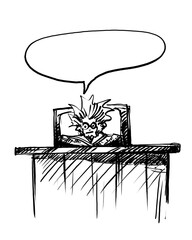 politician behind a desk ,sketch - digital painting