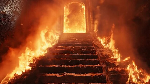 Fiery Stairway Leading to Blazing Doorway.