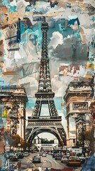 Paris, France. Collage on the Eiffel Tower