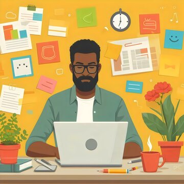IT specialist is working on the laptop, illustration 